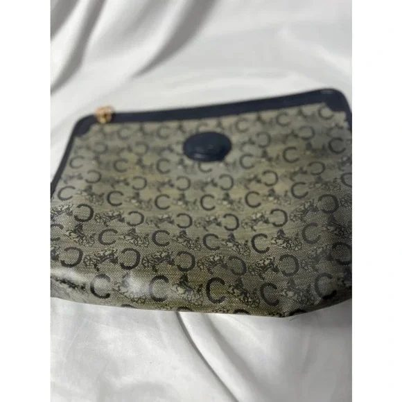 Celine Monogram Canvas Crossbody Clutch in Black and Brown with Gold Chain - Picture 13 of 16